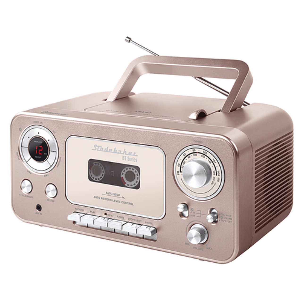 Studebaker - Portable Stereo CD Player with Bluetooth, AM/FM Stereo Radio and Cassette Player/Recorder - Rose Gold