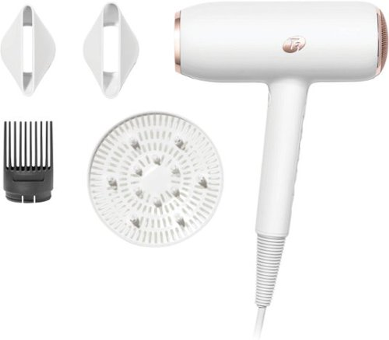T3 - Featherweight StyleMax Professional Hair Dryer with Custom Heat & Speed Automation and 4 Attachments - White & Rose Gold