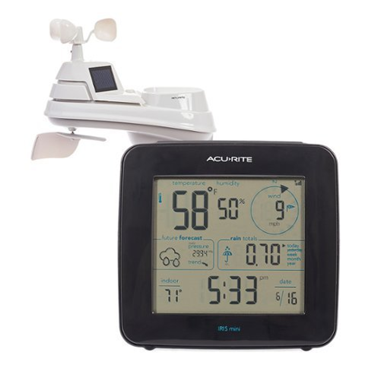 AcuRite Iris (5-in-1) Weather Station with Wireless Monochrome Display for Hyperlocal Weather Forecasting