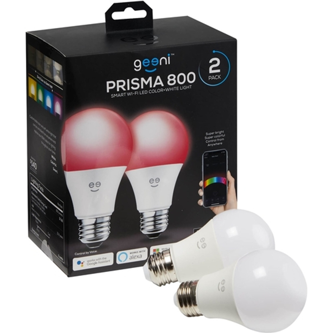 Geeni - PRISMA 800 A19 Add-On Smart LED Light Bulb (2-Pack) - White