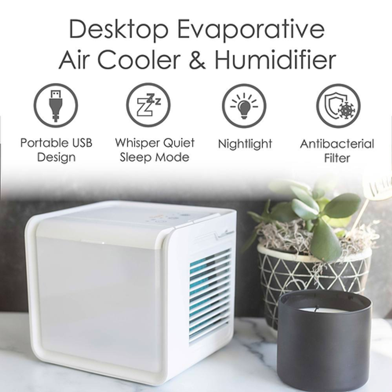 CRANE - Desktop Evaporative Air Cooler & Humidifier - White