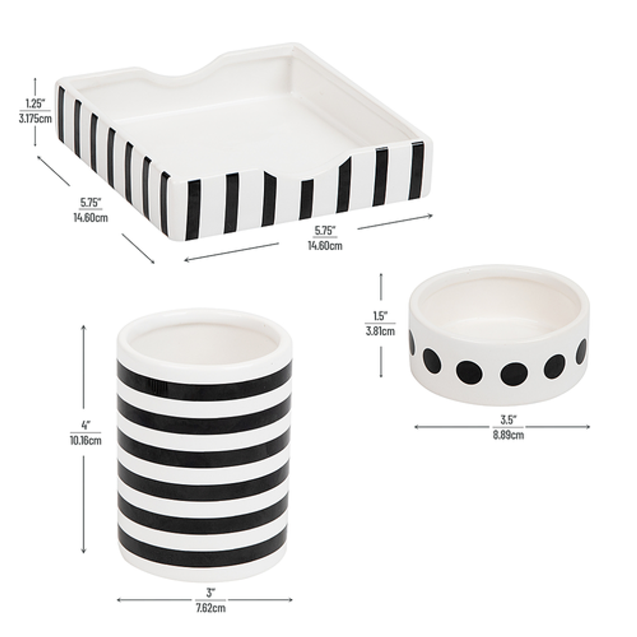 Mind Reader - 3 Piece Desk Set Black and White