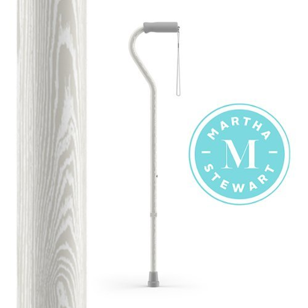Martha Stewart - Medline Matha Stewart Adjustable Offset Cane, Fashion Walking Cane, Supports up to 250 lbs., Wood - white