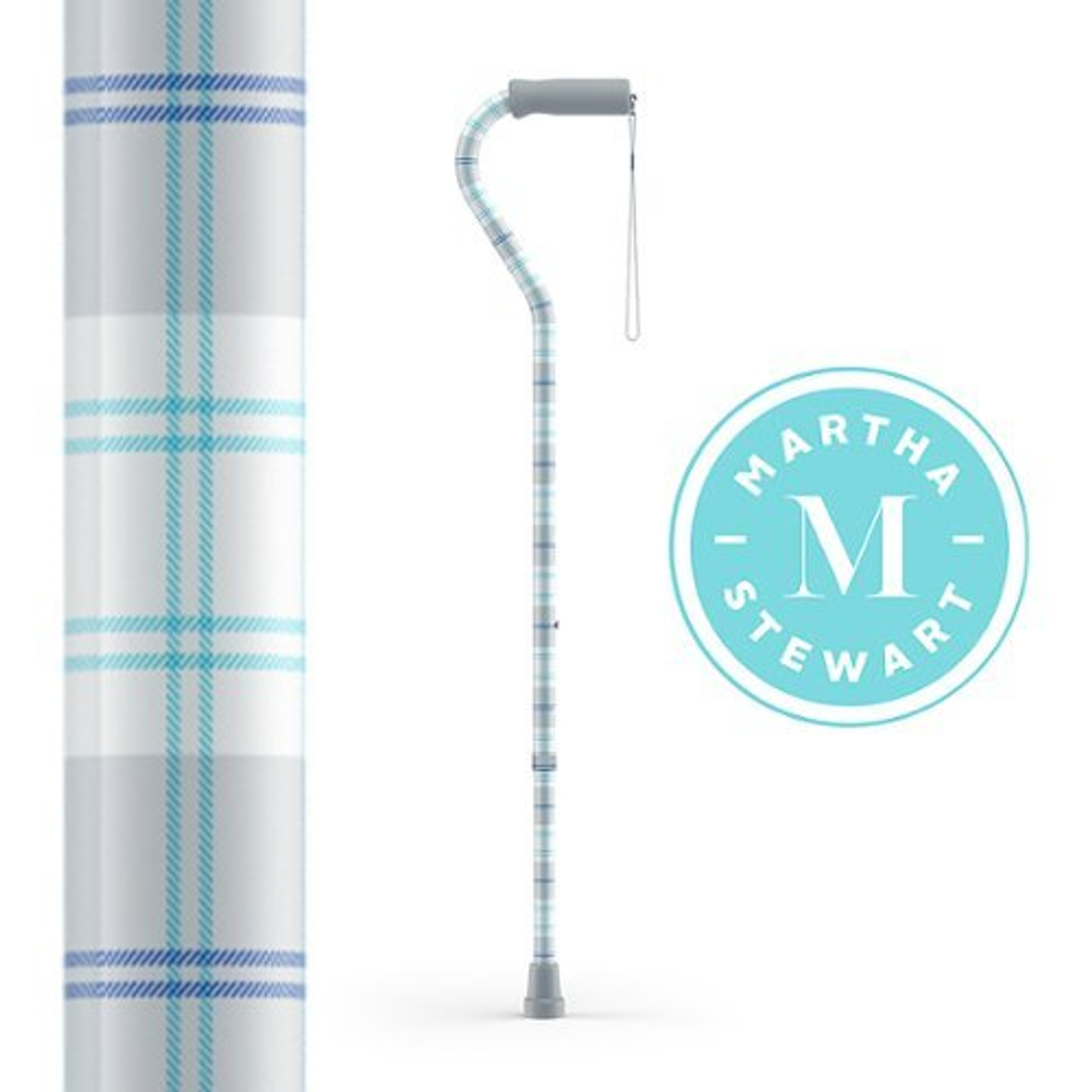 Martha Stewart - Medline Matha Stewart Adjustable Offset Cane, Fashion Walking Cane, Supports up to 250 lbs., Plaid - multi