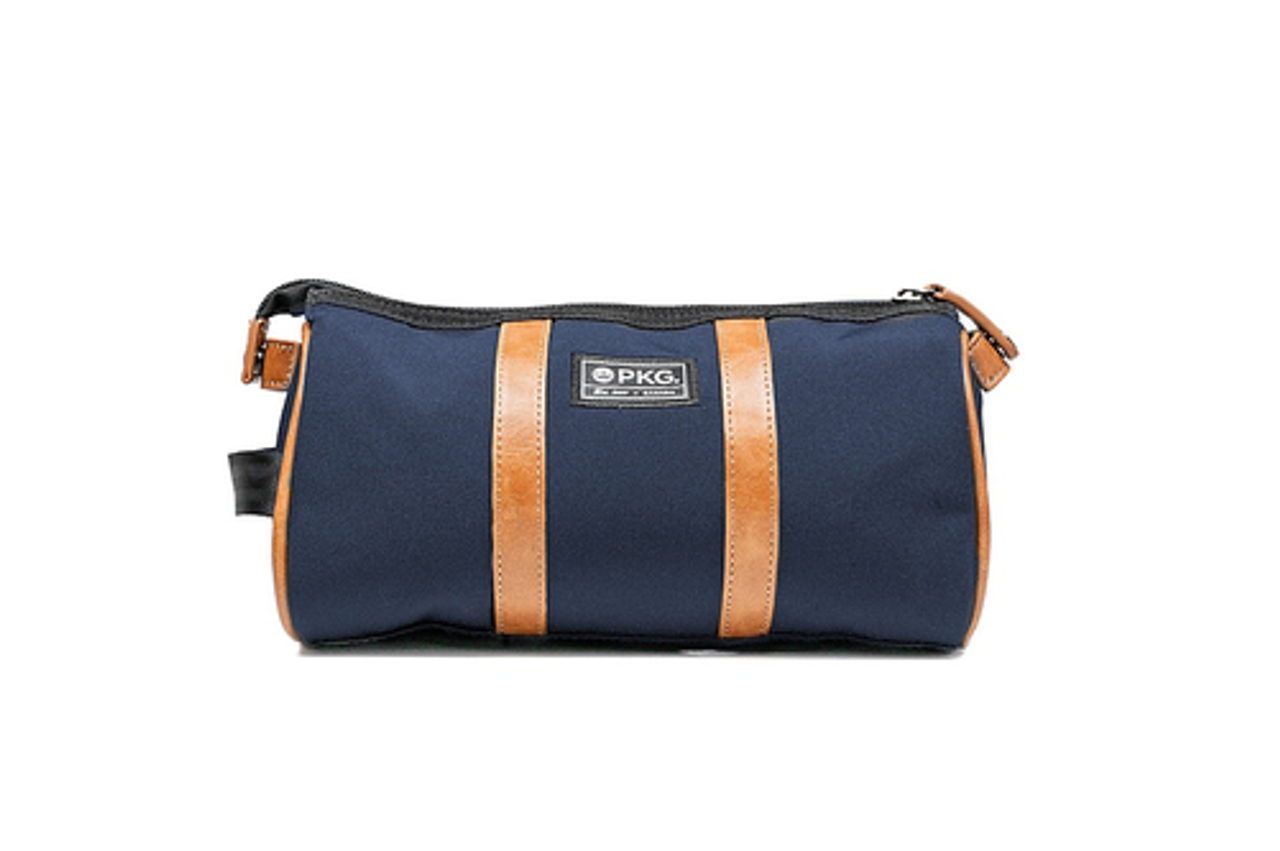 PKG - Charlotte Recycled Essentials Toiletry Bag - Navy/Tan