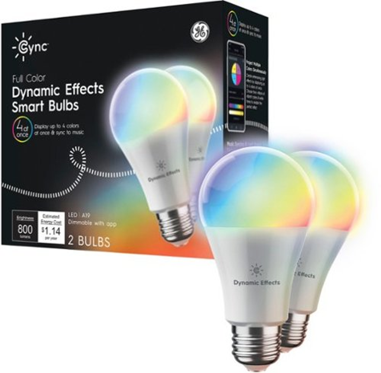 GE - Cync Dynamic Effects Full Color Smart A19 2pk