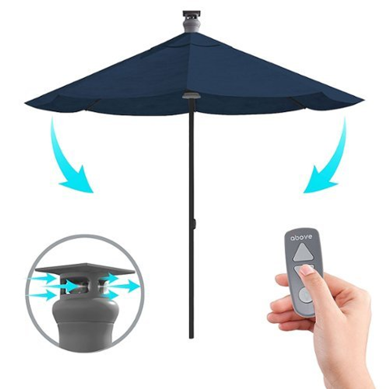 Above - Height Series 9 Feet Smart Umbrella with Remote Control, Wind Sensor, Solar Panel, LED Lighting - Spectrum Indigo