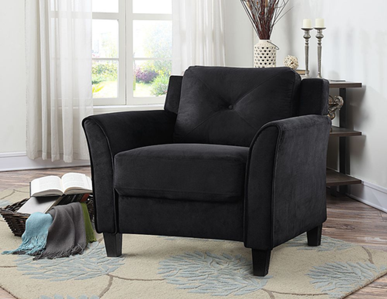 Lifestyle Solutions - Hartford Chair Upholstered Fabric Curved Arms - Black