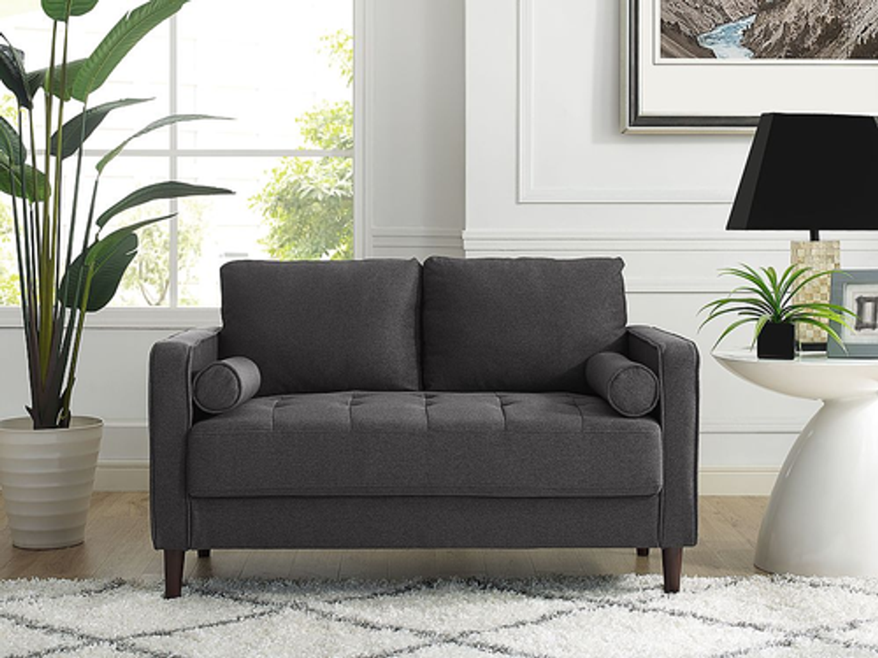 Lifestyle Solutions - Langford Loveseat with Upholstered Fabric and Eucalyptus Wood Frame - Heather Grey