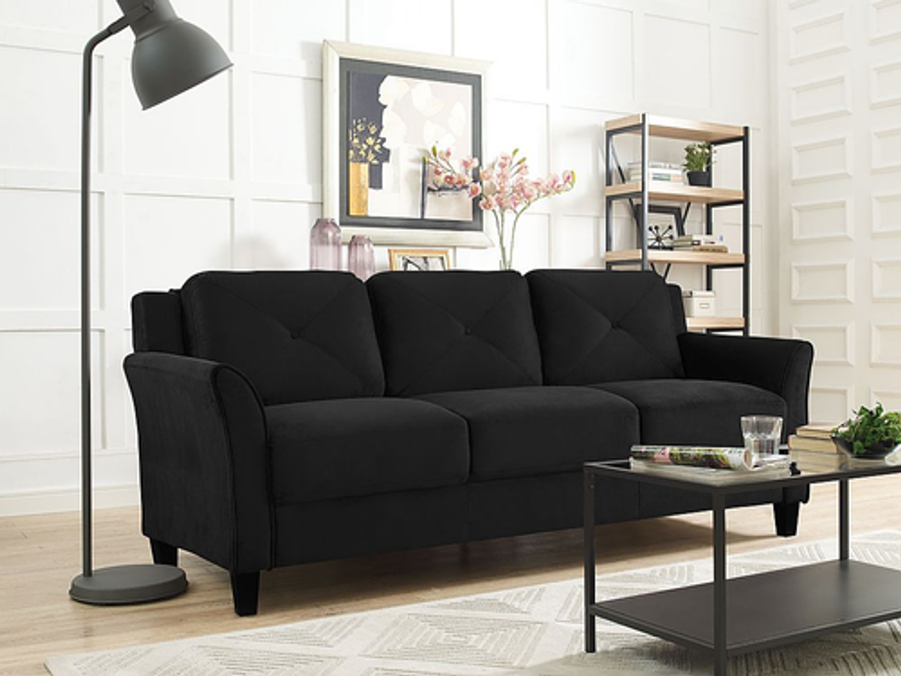 Lifestyle Solutions - Hartford Sofa Upholstered Microfiber Curved Arms - Black