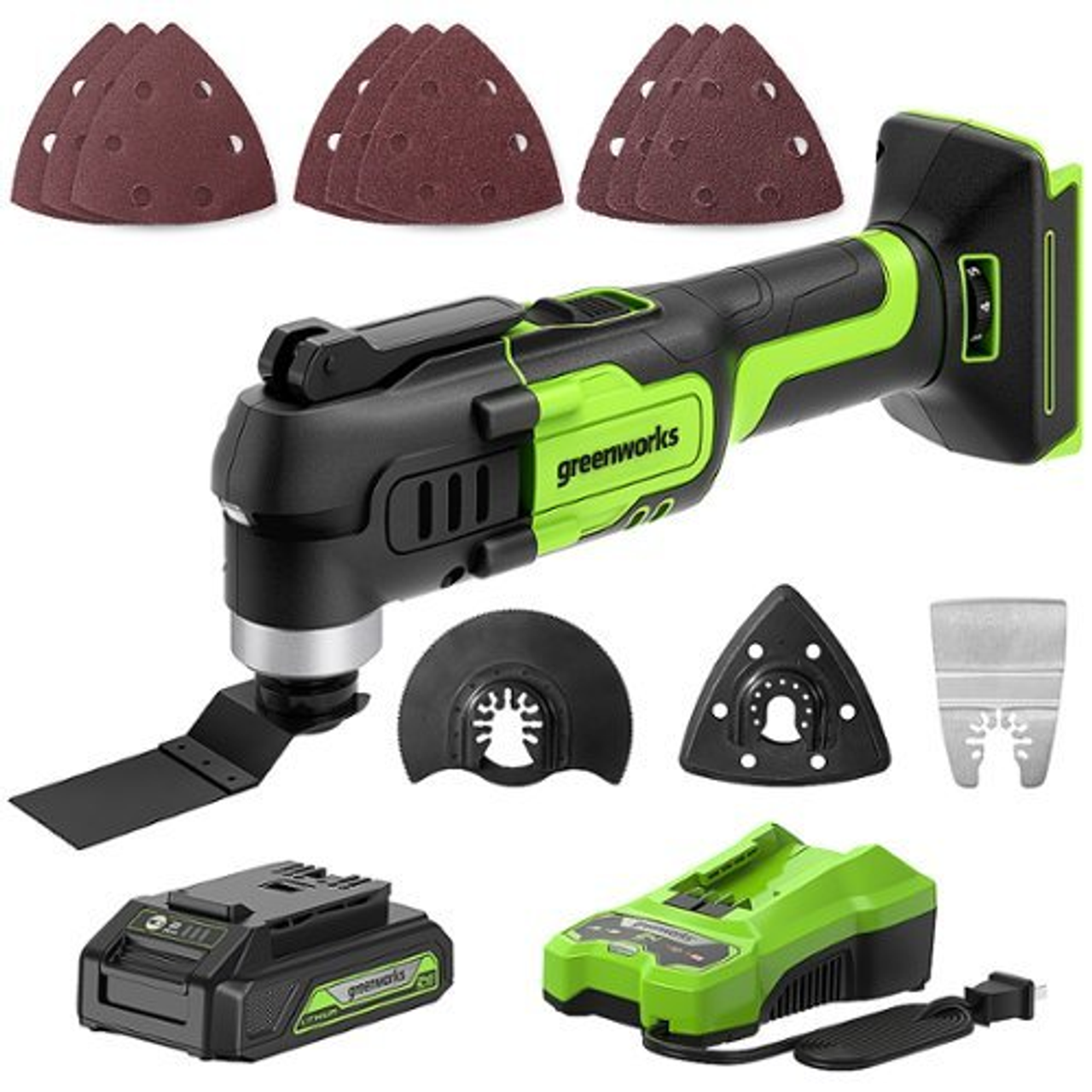 Greenworks Multi Tool w. 2AH battery, 2A charger - Green