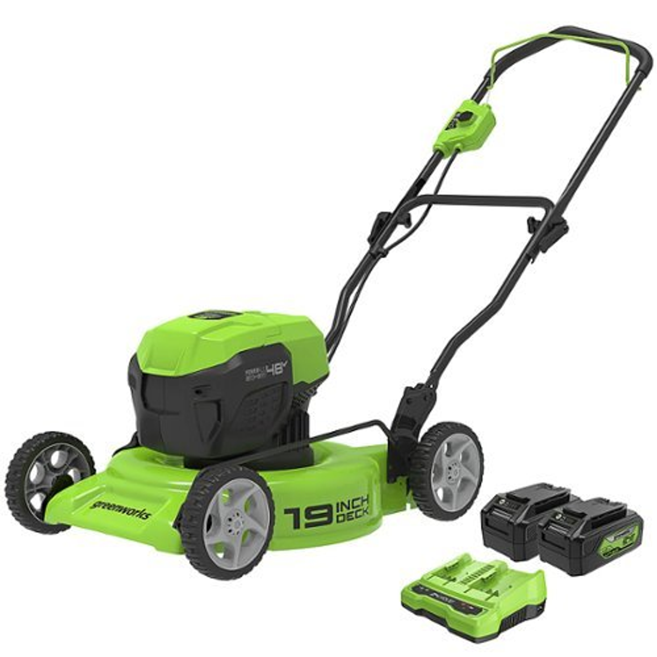 Greenworks - 48V (2x24V) 19" Cordless Battery Lawn Mower w/ Two (2) 4.0Ah Batteries & Dual Port Rapid Charger - Green