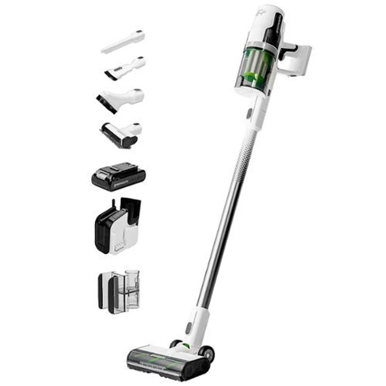 Greenworks - 24-Volt Stick Vacuum with 4ah Battery, Attachments, & Charger - White