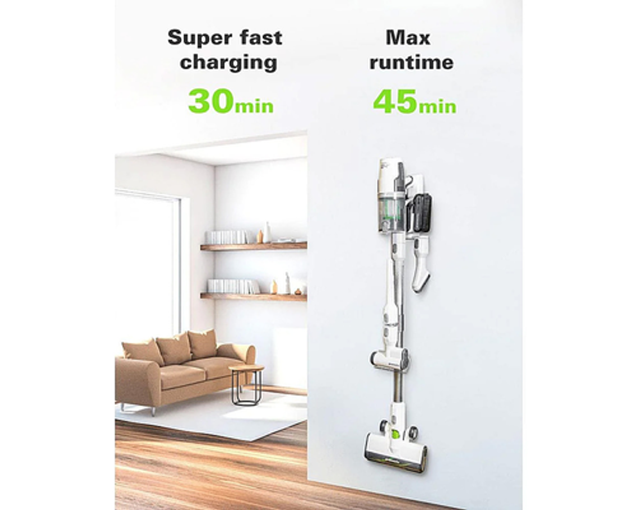 Greenworks - 24-Volt Stick Vacuum with 4ah Battery, Attachments, & Charger - White