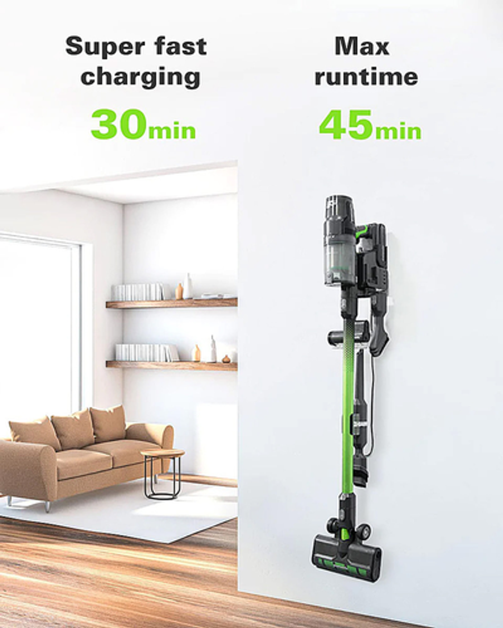 Greenworks - 24-Volt Stick Vacuum with 4ah Battery, Attachments, & Charger - Green