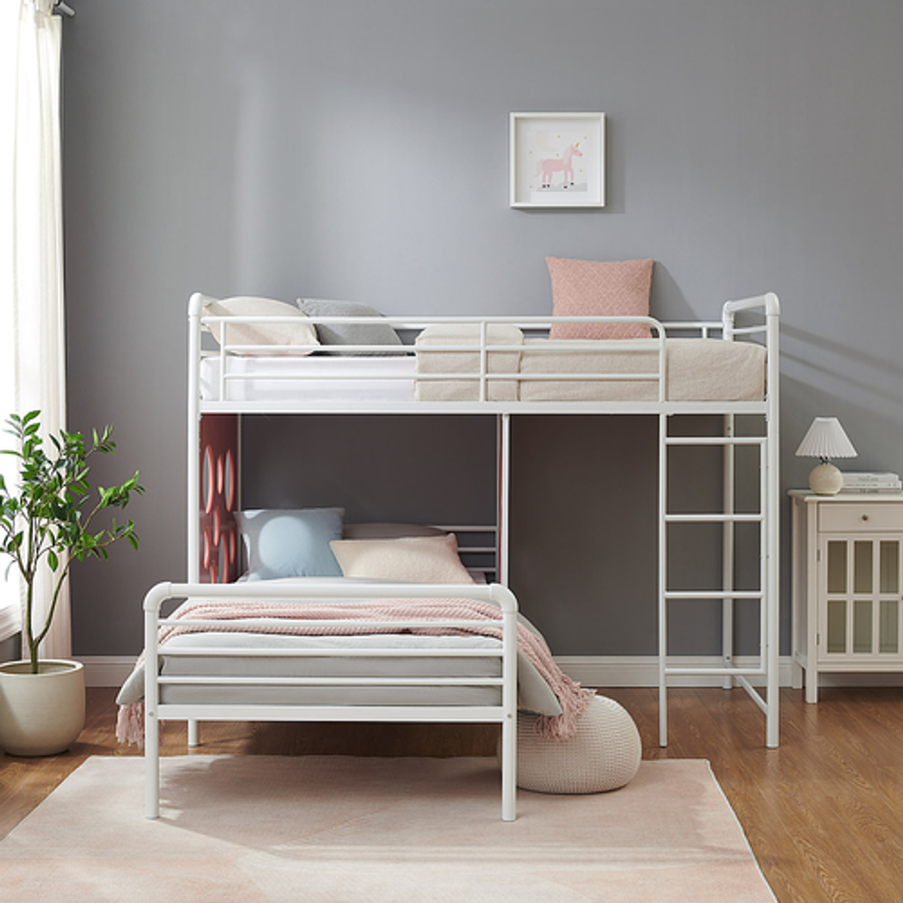 Walker Edison - Modern L-Shape Twin Bunk Bed - White