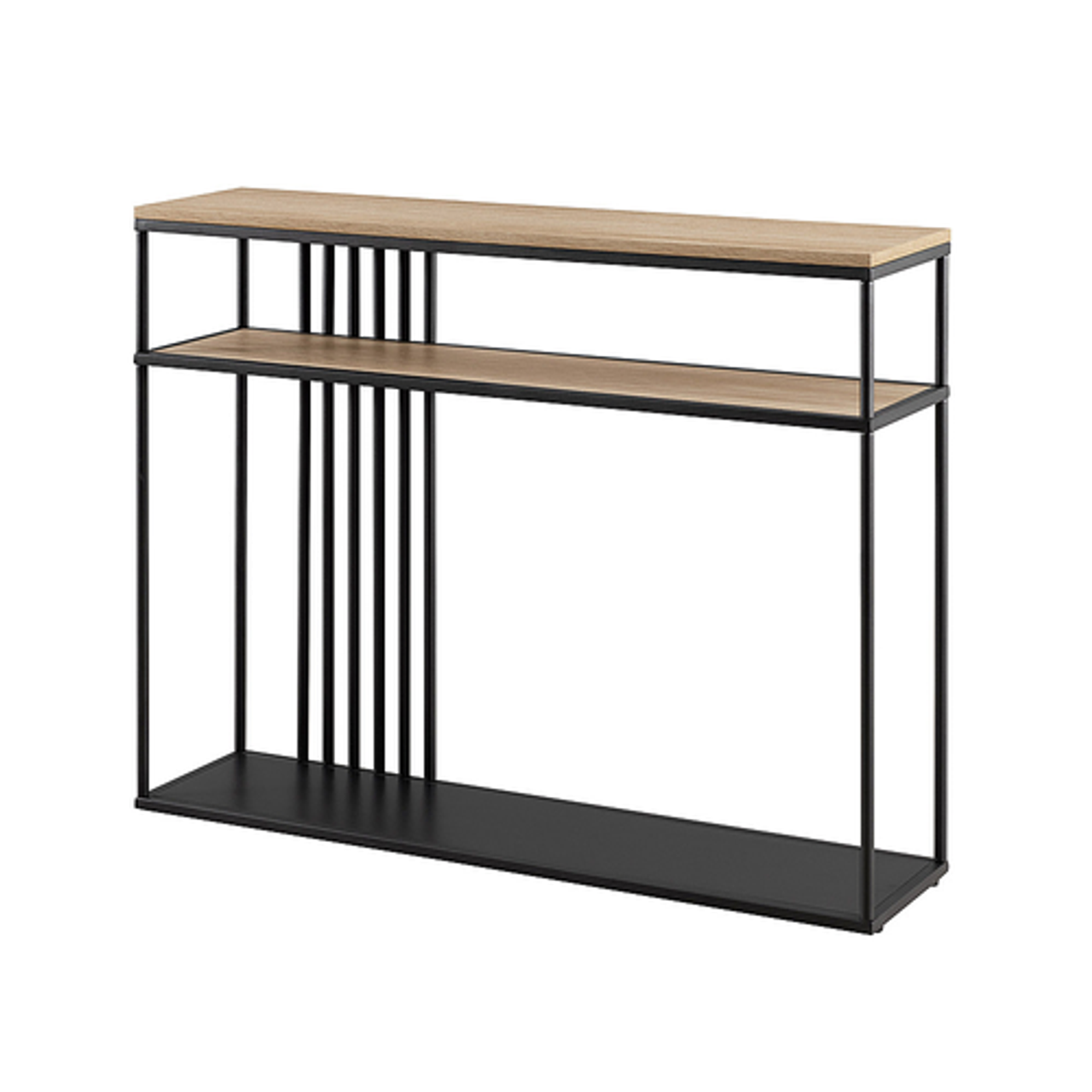 Walker Edison - Minimalist Slatted 3-Shelf Console Table - Coastal Oak