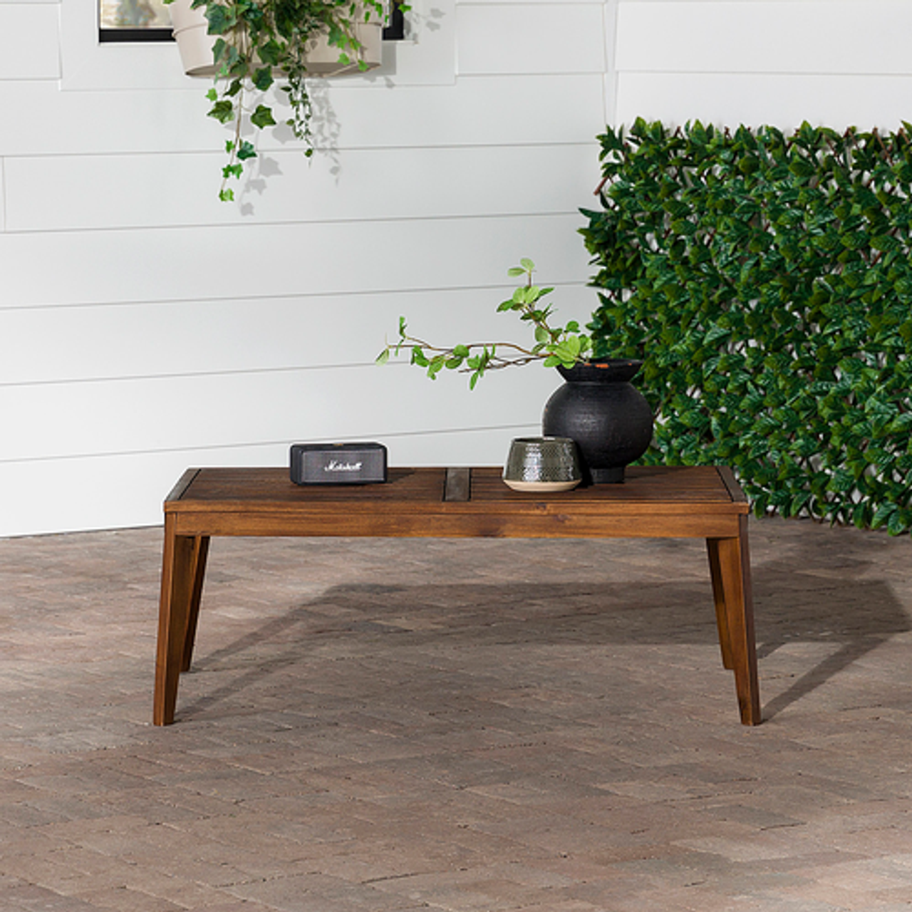 Walker Edison - Modern Acacia Wood Outdoor Coffee Table - Dark Brown