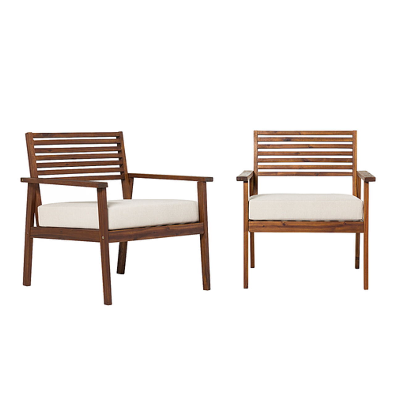 Walker Edison - Modern 2-Piece Acacia Outdoor Lounge Chair Set - Dark Brown