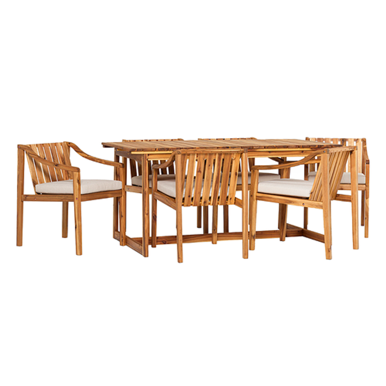 Walker Edison - Modern Solid Wood 7-Piece Outdoor Dining Set - Natural