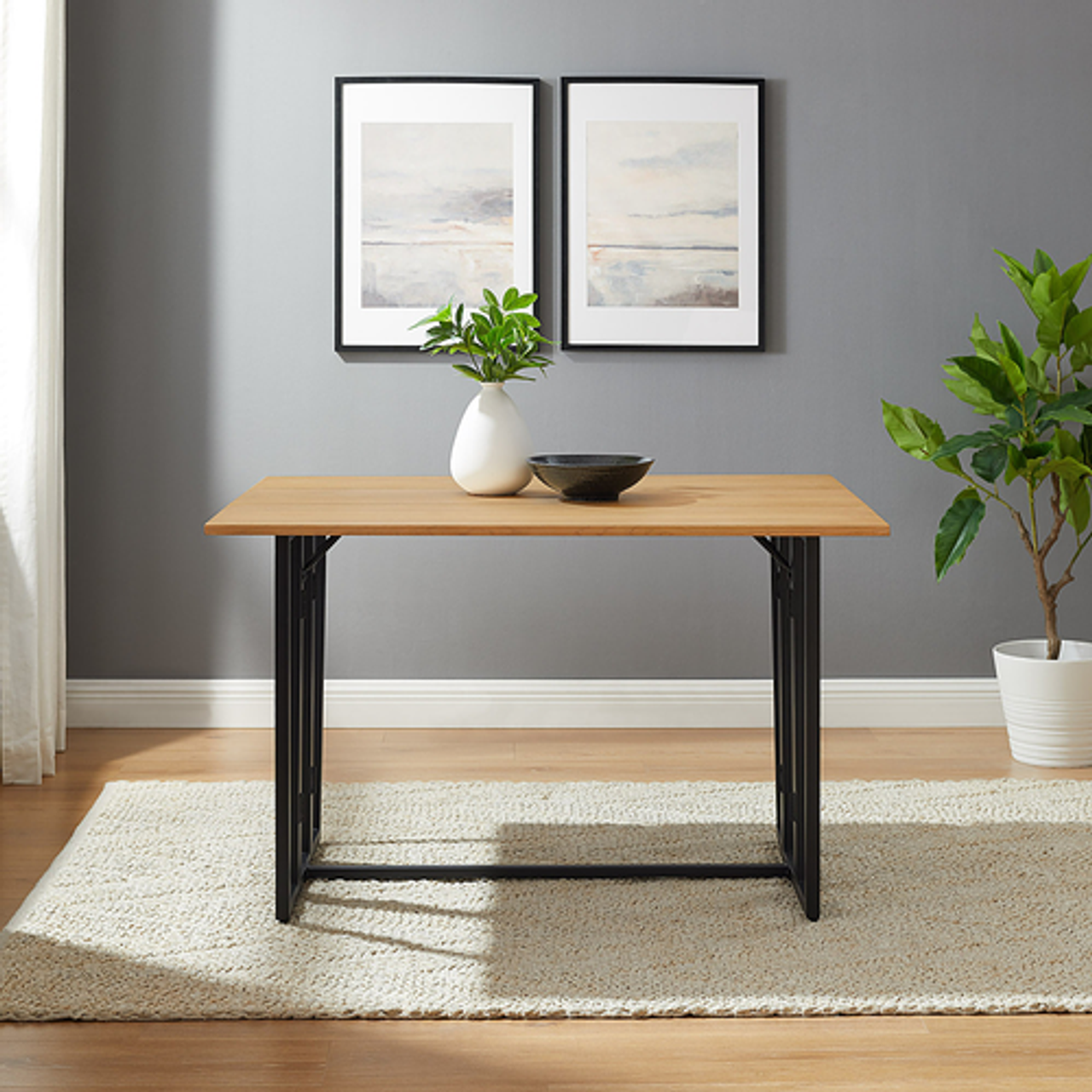 Walker Edison - Modern Metal and Wood Drop-Leaf Dining Table - Light Ash