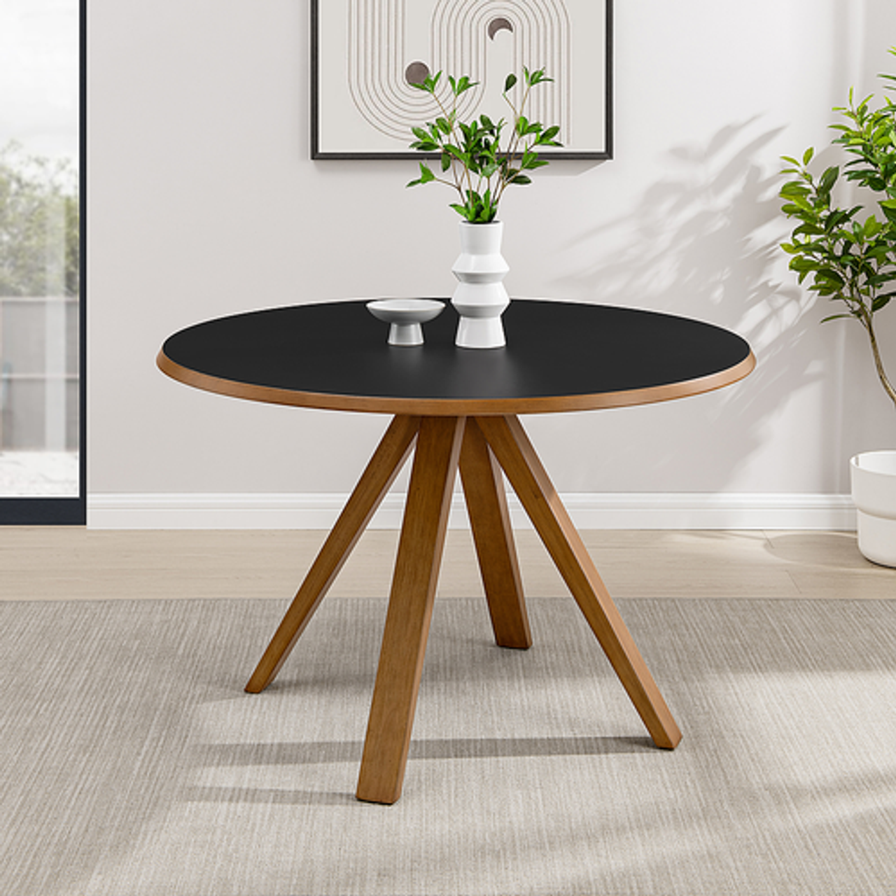 Walker Edison - Mid-Century Modern Minimalist Round Dining Table - Black