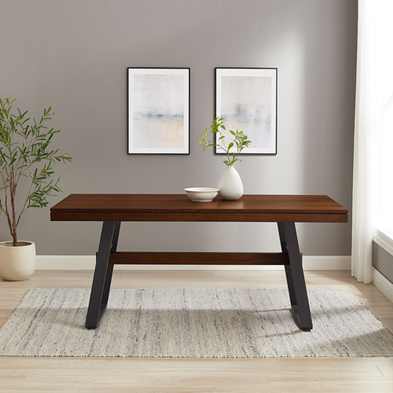 Walker Edison - Modern Bridge-Leg Dining Table - Dark Walnut