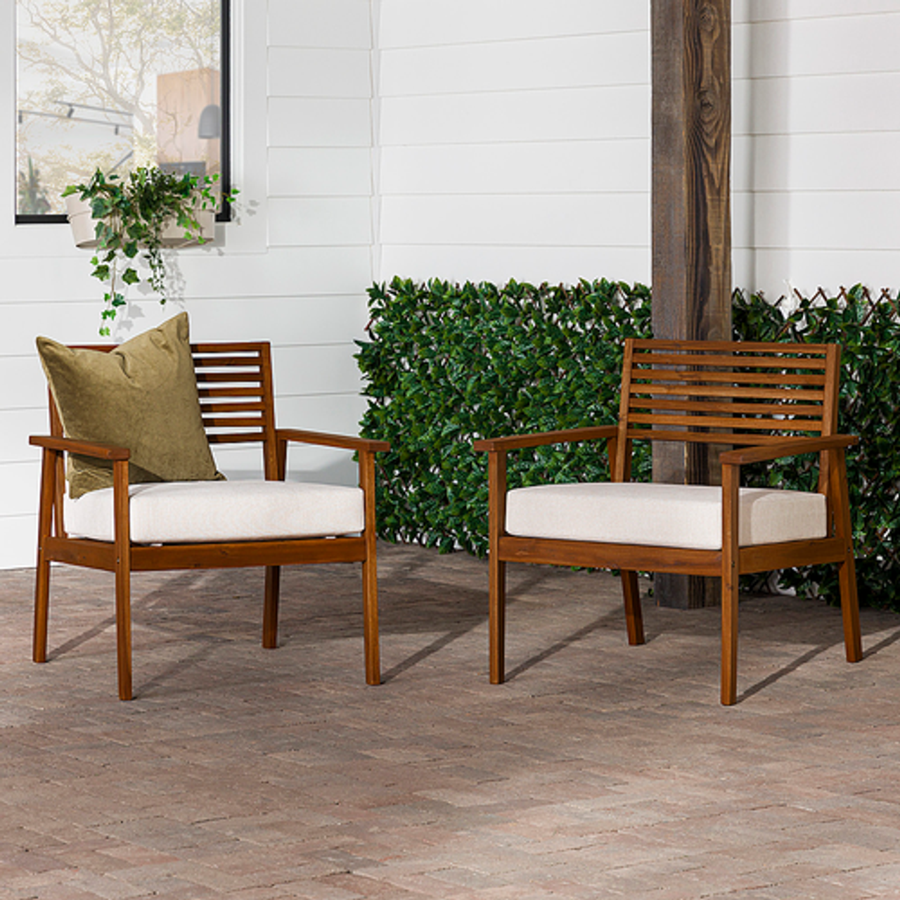 Walker Edison - Modern 2-Piece Acacia Outdoor Lounge Chair Set - Brown