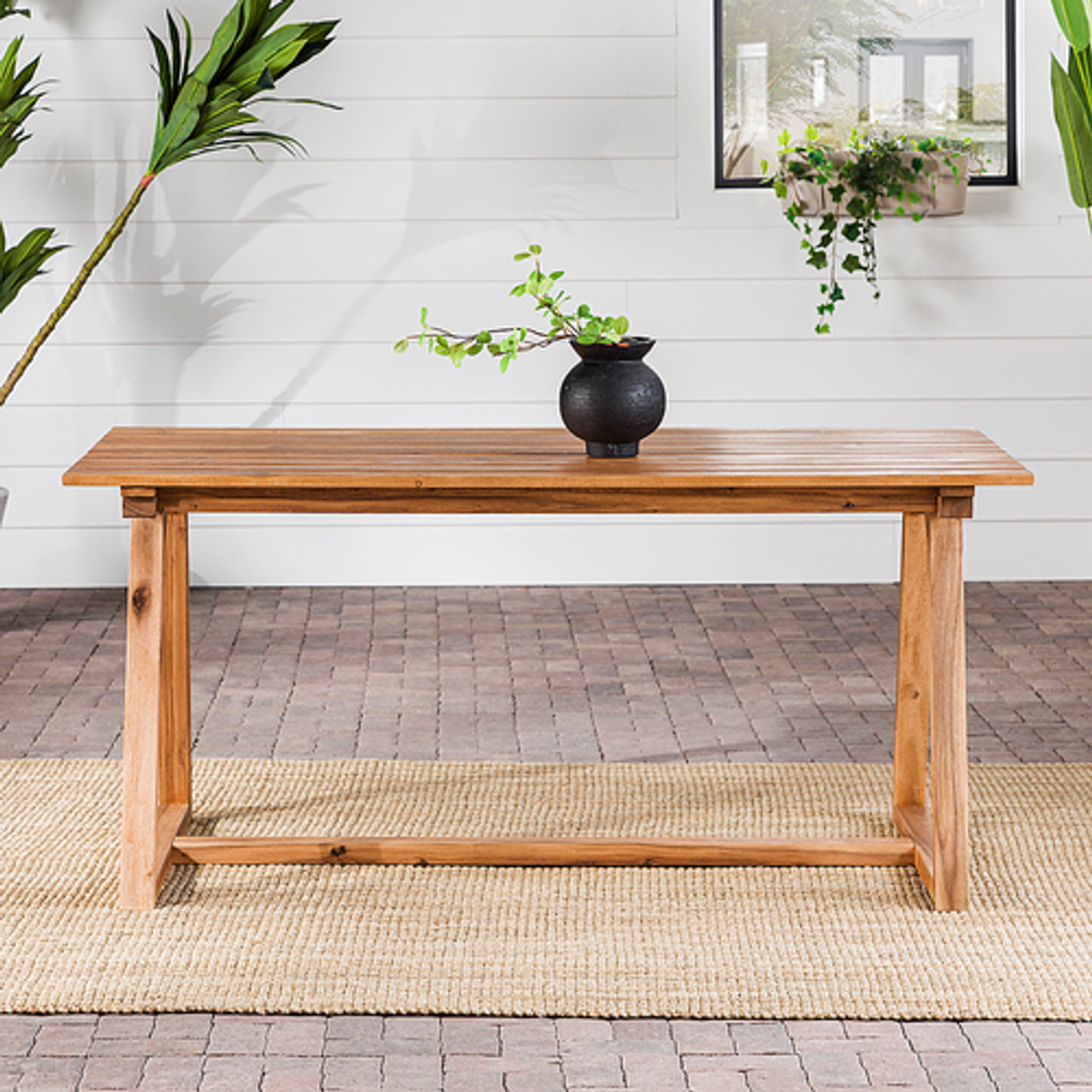 Walker Edison - Modern Solid Wood Slatted Outdoor Dining Table - Natural