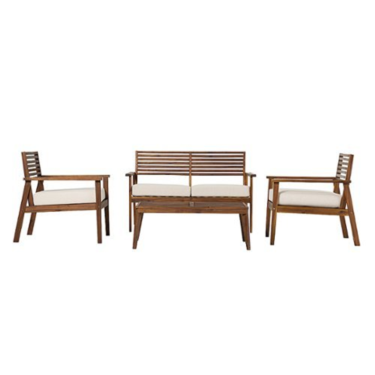 Walker Edison - Modern 4-Piece Acacia Wood Outdoor Chat Set - Dark Brown