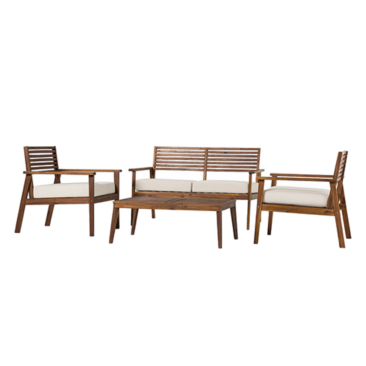 Walker Edison - Modern 4-Piece Acacia Wood Outdoor Chat Set - Dark Brown