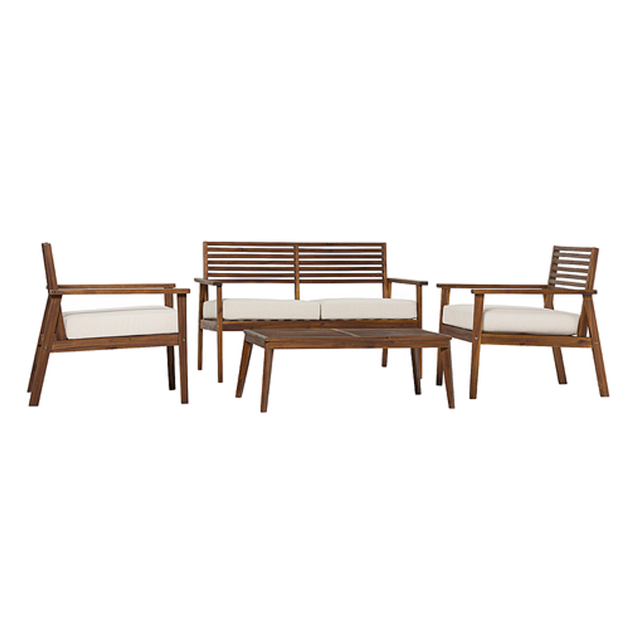 Walker Edison - Modern 4-Piece Acacia Wood Outdoor Chat Set - Dark Brown