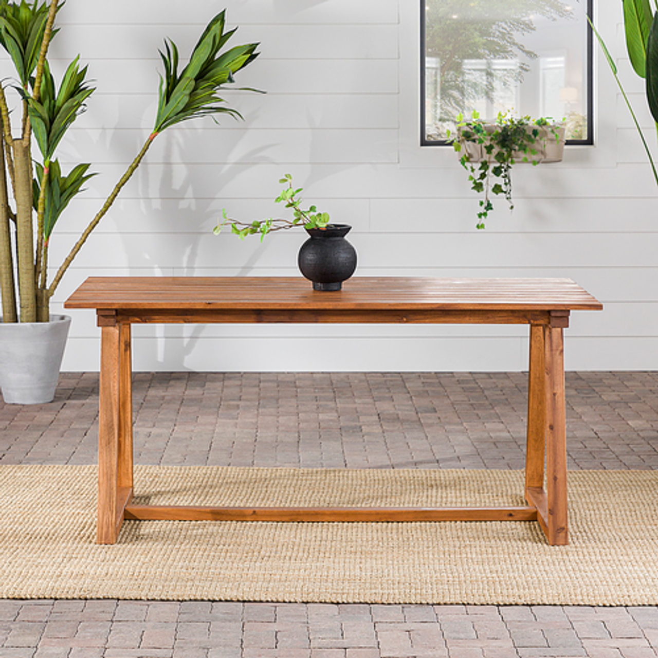 Walker Edison - Modern Solid Wood Slatted Outdoor Dining Table - Brown