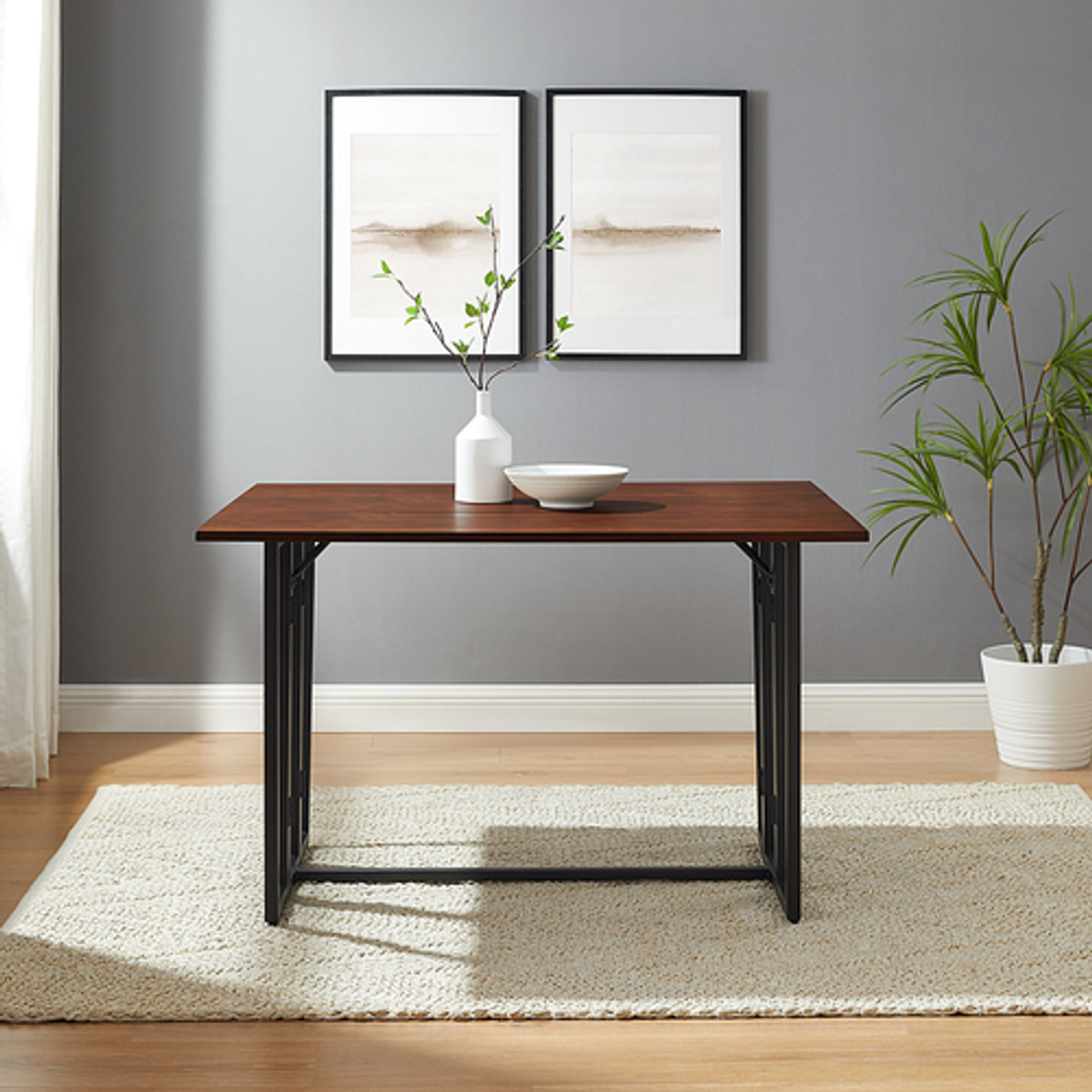 Walker Edison - Modern Metal and Wood Drop-Leaf Dining Table - Dark Walnut