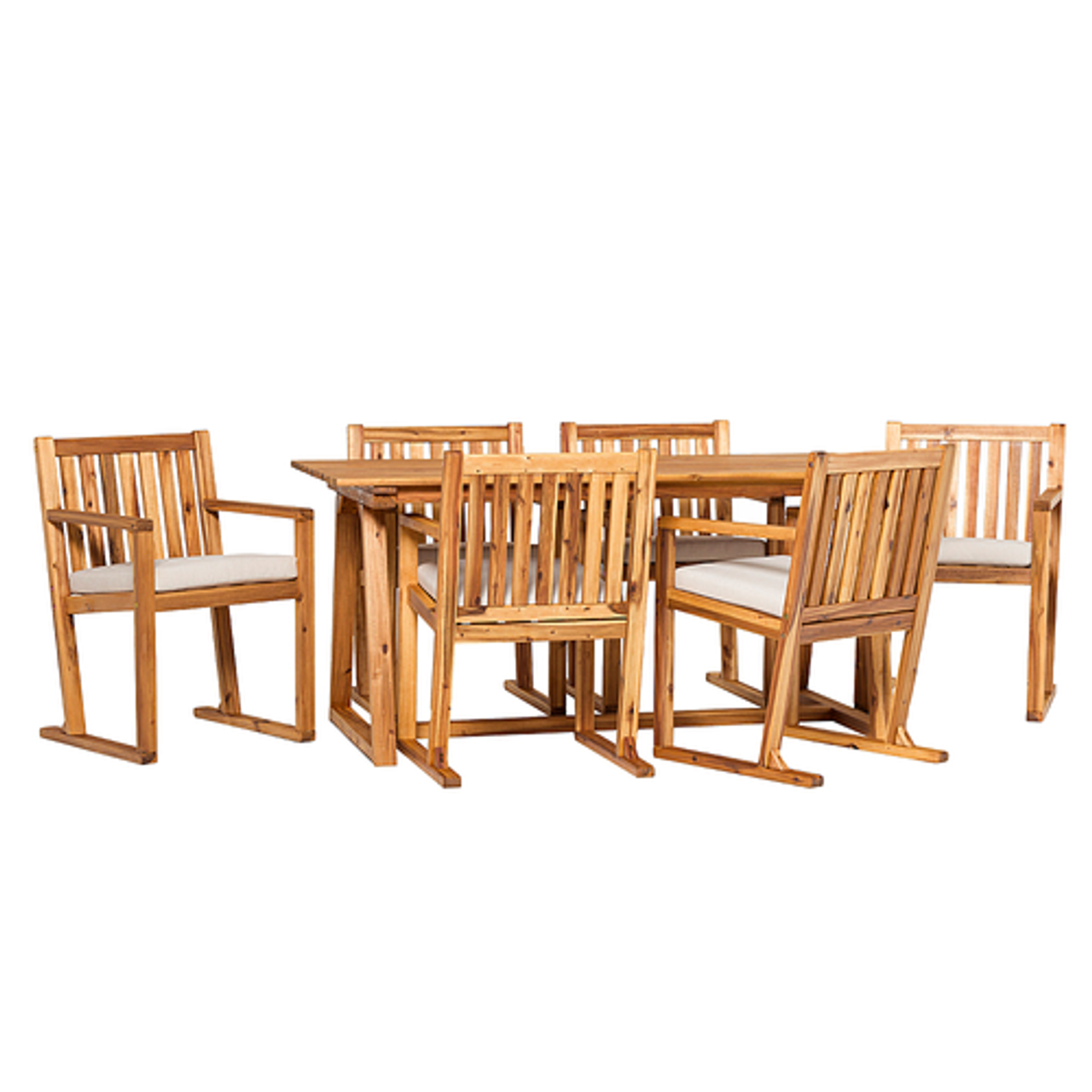 Walker Edison - Modern 7-Piece Acacia Wood Outdoor Dining Set - Natural