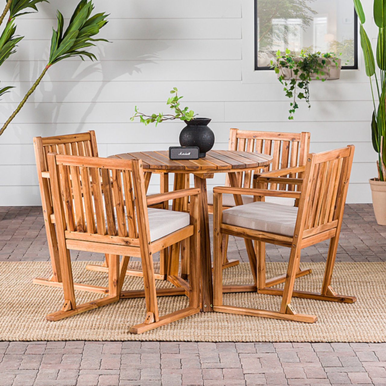 Walker Edison - Modern 5-Piece Acacia Wood Outdoor Dining Set - Natural