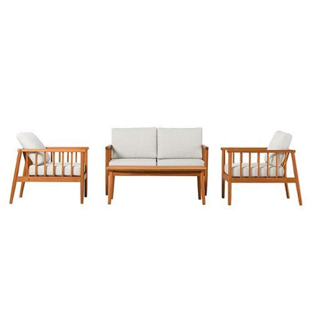 Walker Edison - Modern 4-Piece Eucalyptus Patio Chat Set - Brown