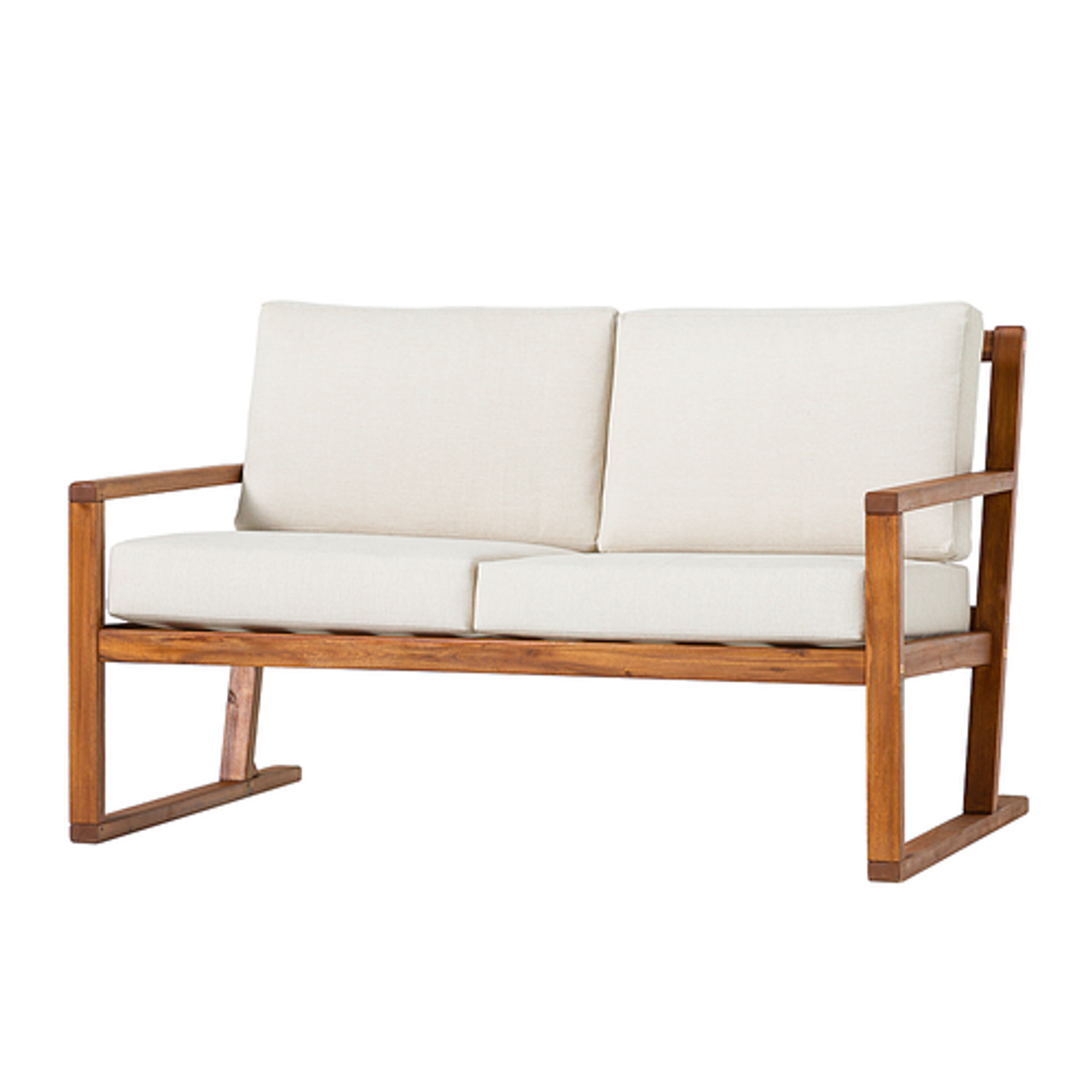 Walker Edison - Modern Solid Wood Slatted Outdoor Loveseat - Brown