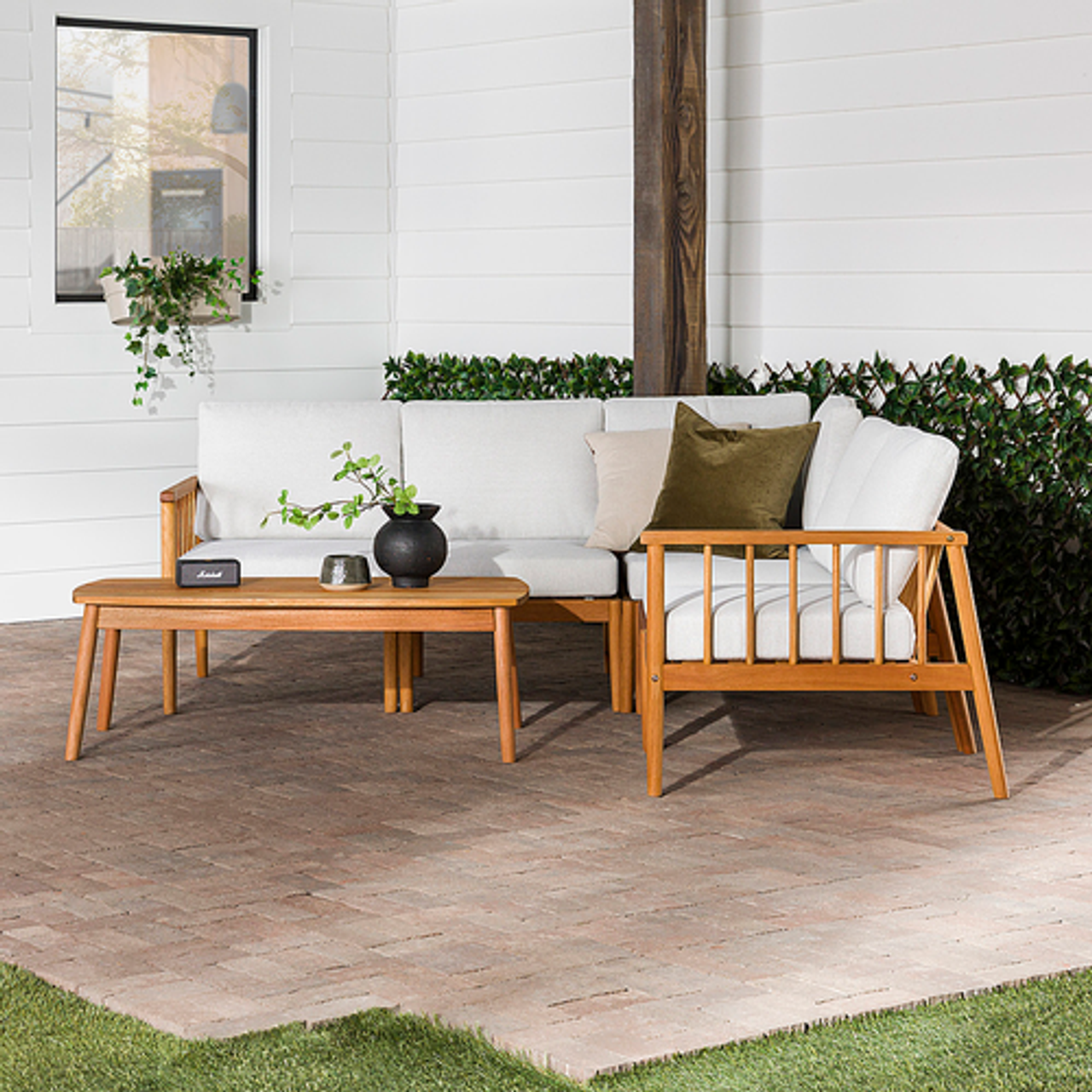 Walker Edison - Modern 4-Piece Outdoor Sectional Chat Set - Natural