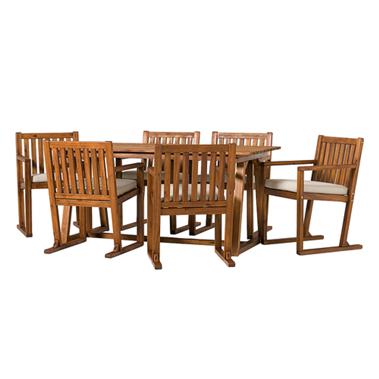 Walker Edison - Modern 7-Piece Acacia Wood Outdoor Dining Set - Brown