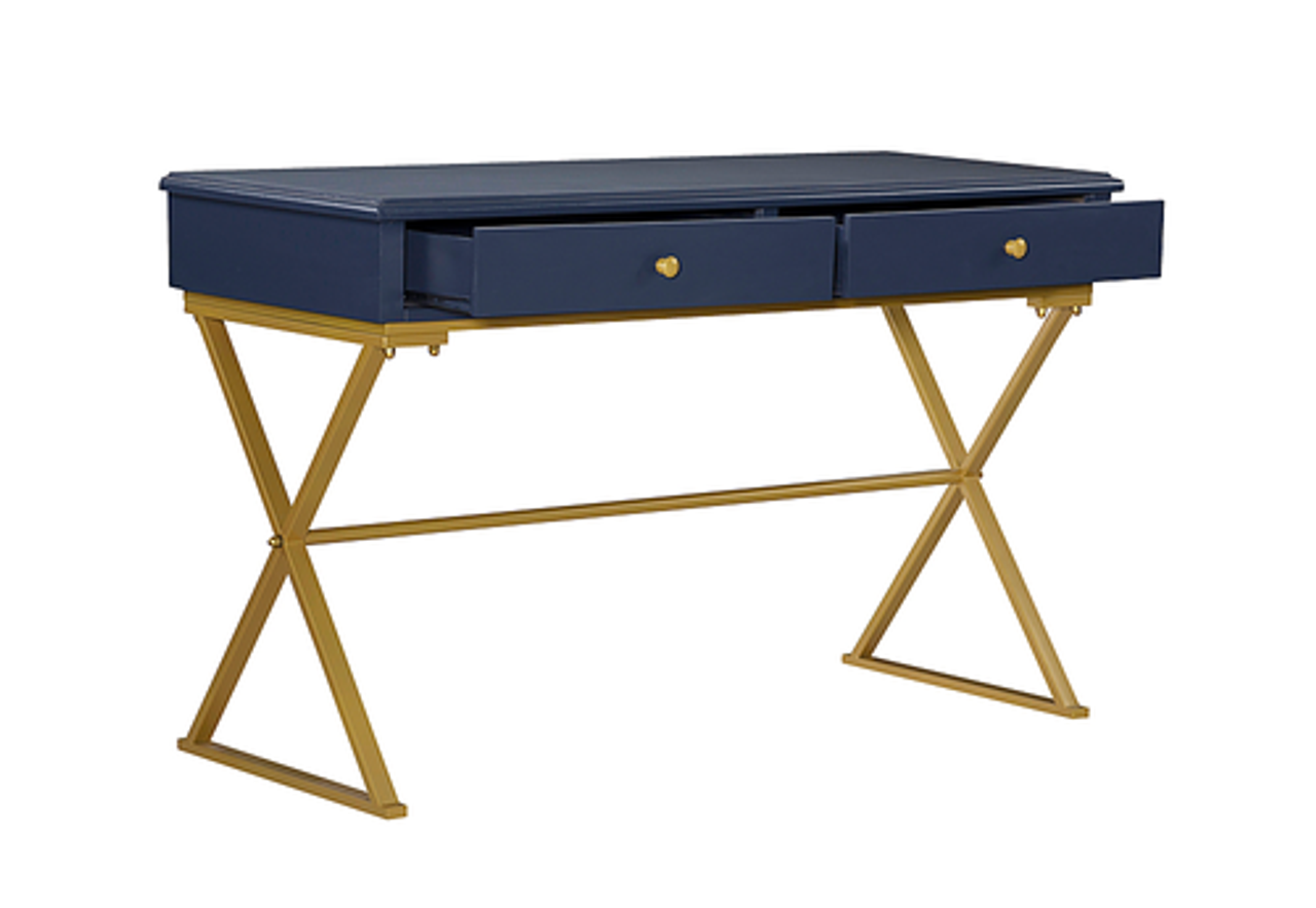 Linon Home Décor - Edmore Two-Drawer Campaign Desk - Blue & Gold