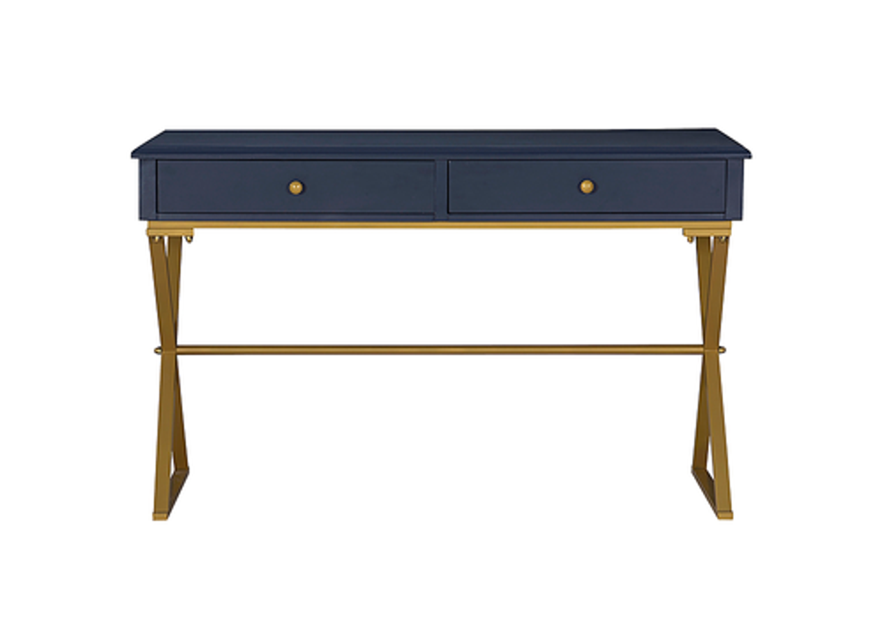 Linon Home Décor - Edmore Two-Drawer Campaign Desk - Blue & Gold