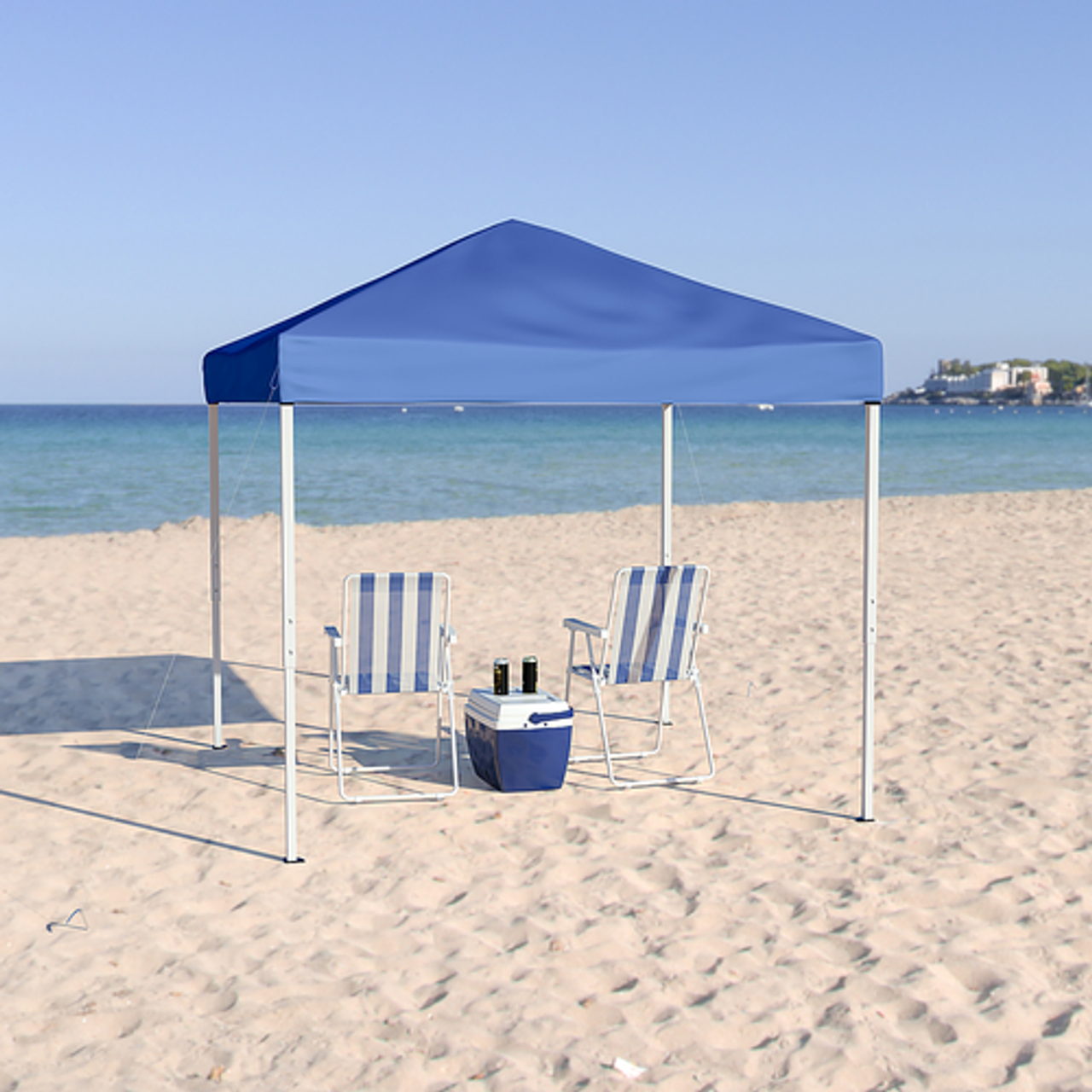 Flash Furniture - Harris 8'x8' Blue Weather Resistant Easy Pop Up Slanted Leg Canopy Tent with Carry Bag - Blue
