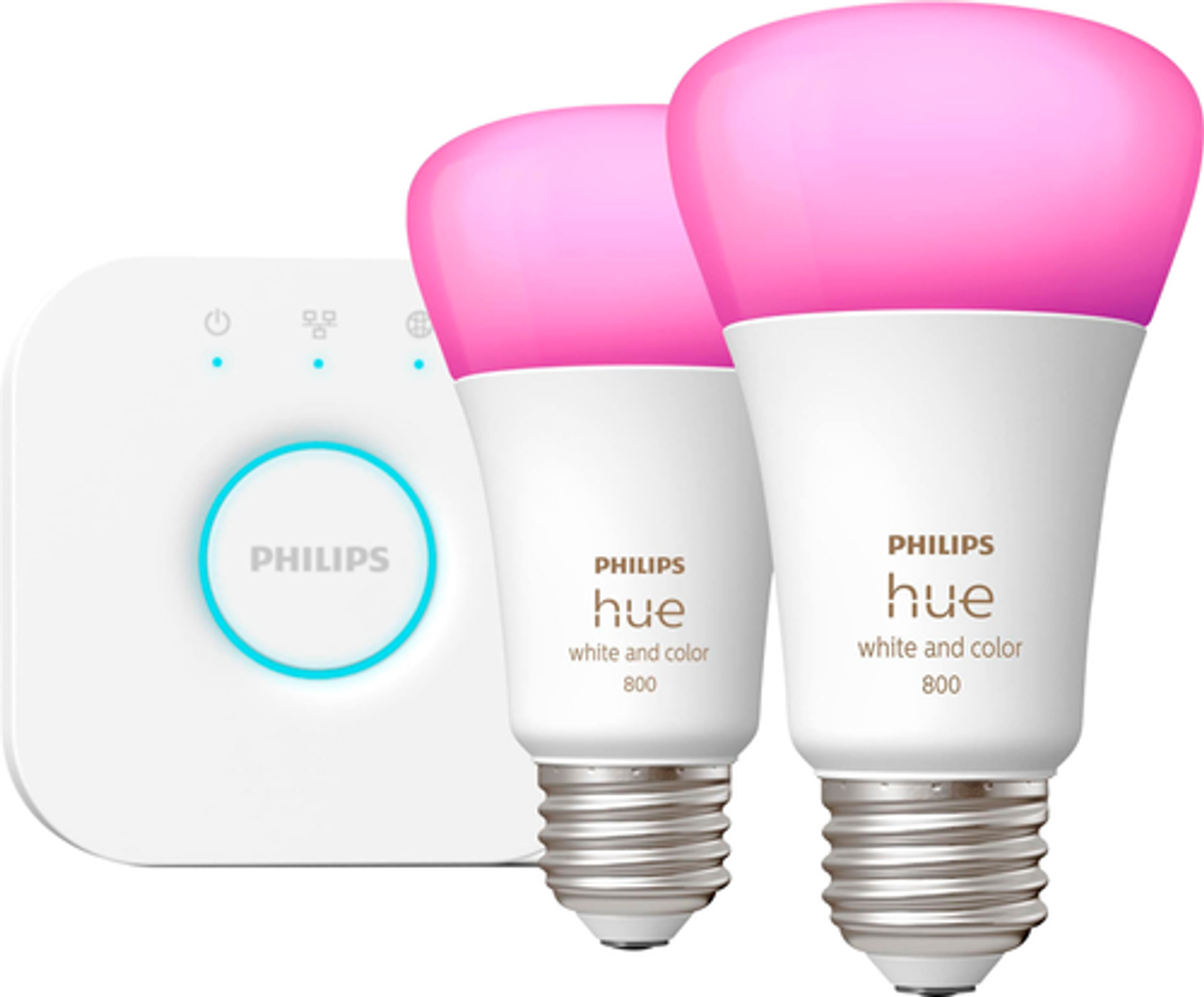 Philips - Hue A19 Bluetooth 60W Smart LED Starter Kit - White and Color Ambiance