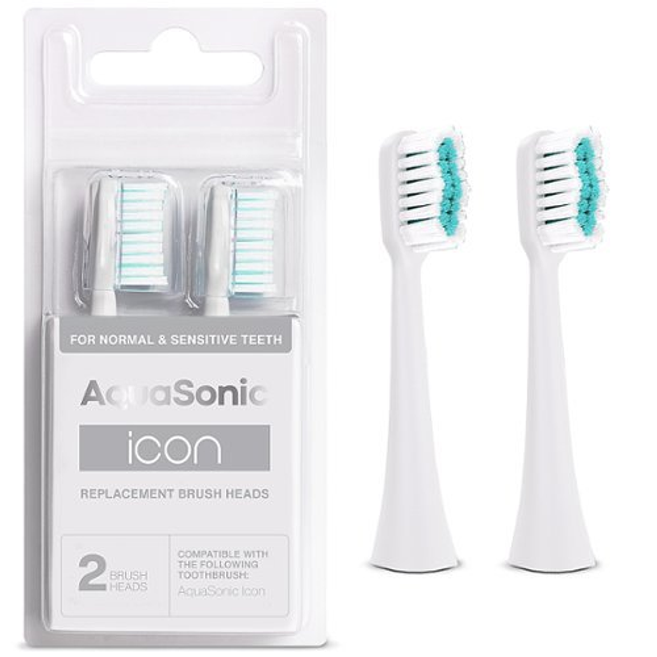 AquaSonic Icon White Replacement Brush Heads - 2 Pack - white