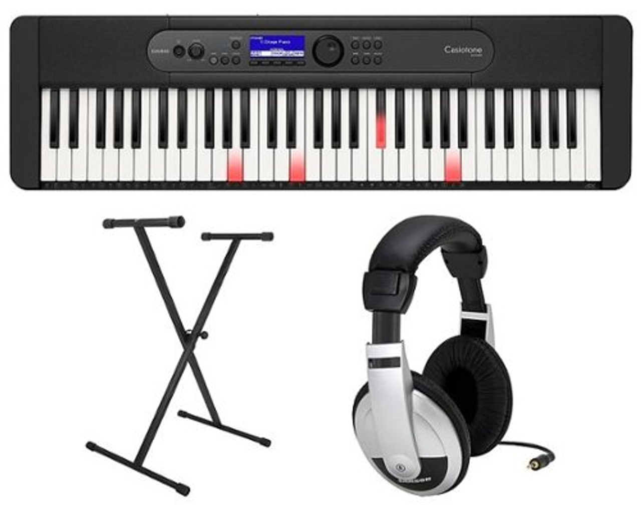 Casio LKS450 Premium Pack with 61 Key Keyboard, Stand, AC Adapter, and Headphones - Black