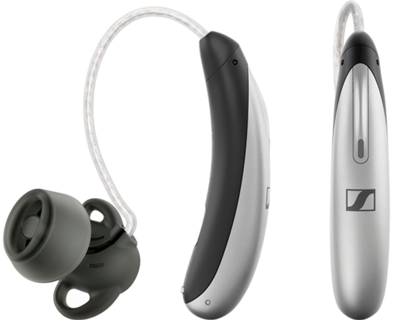 Sennheiser - All-Day Clear Slim - OTC Self-Fitting Hearing Aid for Mild to Moderate Hearing Loss – All-Day Wear & Bluetooth - Gray