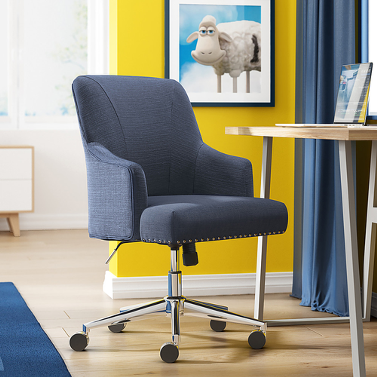 Serta - Leighton Modern Memory Foam & Twill Fabric Home Office Chair - Blue