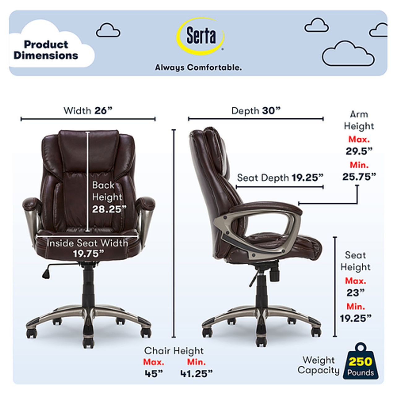 Serta - Garret Bonded Leather Executive Office Chair with Premium Cushioning - Brown