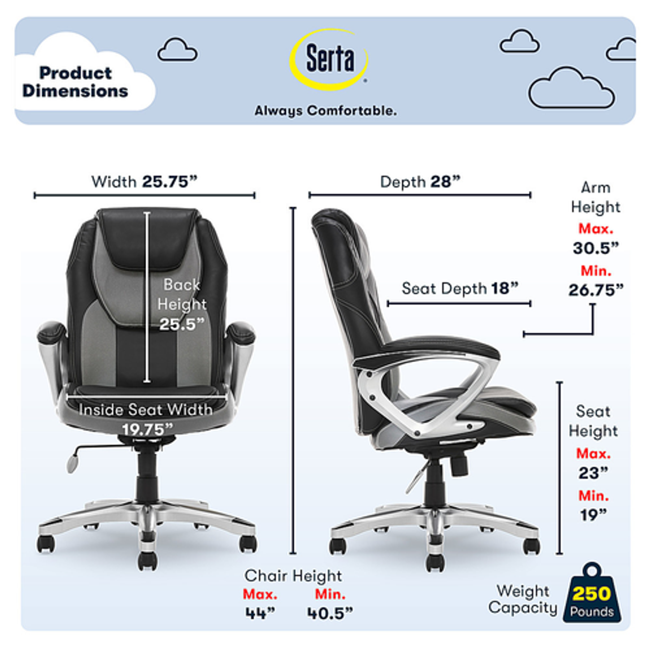 Serta - Amplify Work or Play Ergonomic High-Back Faux Leather Swivel Executive Chair with Mesh Accents - Black and Gray